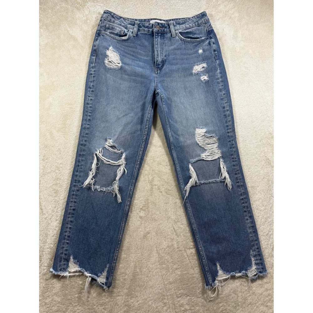 Flying Monkey Womens Straight Distressed‎ Blue Denim Jeans 28 Meas: 30x26